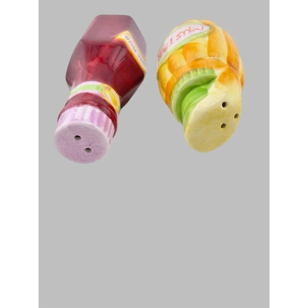 Ceramic Ketchup And Mustard Salt And Pepper Shakers